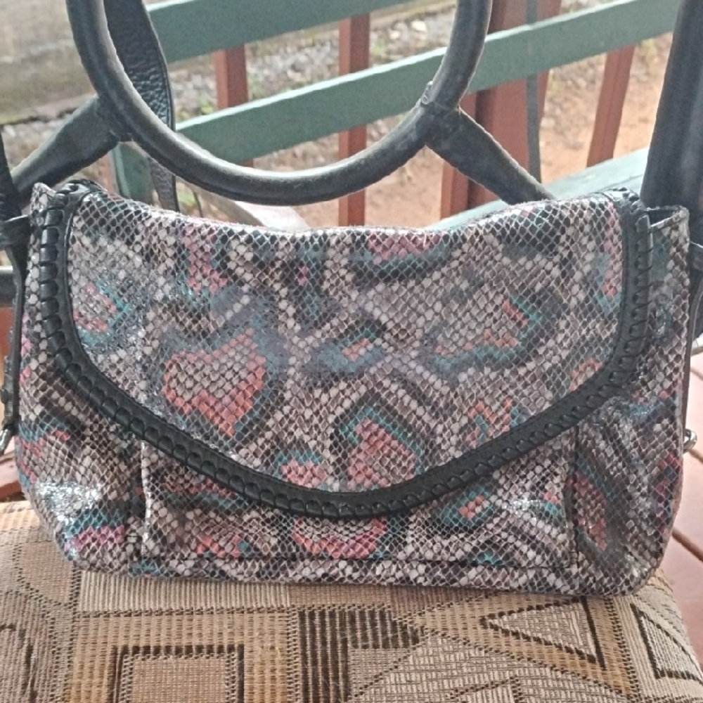 Aimee Kestenberg Black and Gray Shoulder Bag with Snake Print